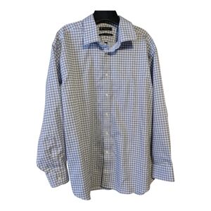 Hudson Room Fitted, Plaid Long Sleeve Shirt, Blue/Grey. 17.5/34